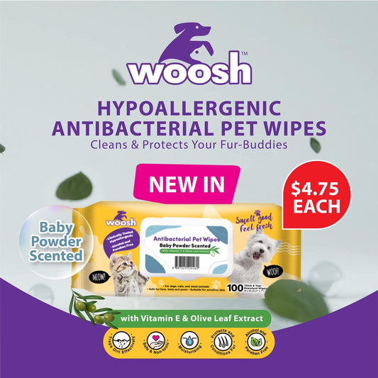 [6 FOR $27] Woosh Antibacterial Pet Wipes for Dogs Cats Kitten Puppy Small Animals