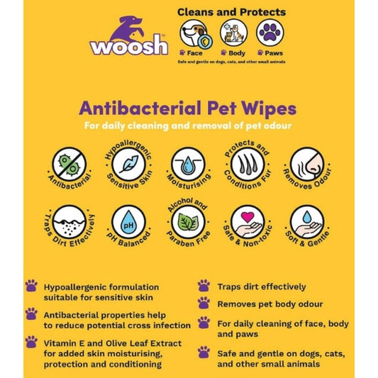 [6 FOR $27] Woosh Antibacterial Pet Wipes for Dogs Cats Kitten Puppy Small Animals